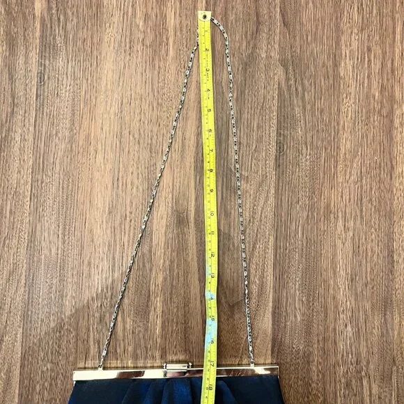 Jessica McClintock Y2K Black Clutch Shoulder Bag Evening Silver Drop Chain Strap - Picture 10 of 10